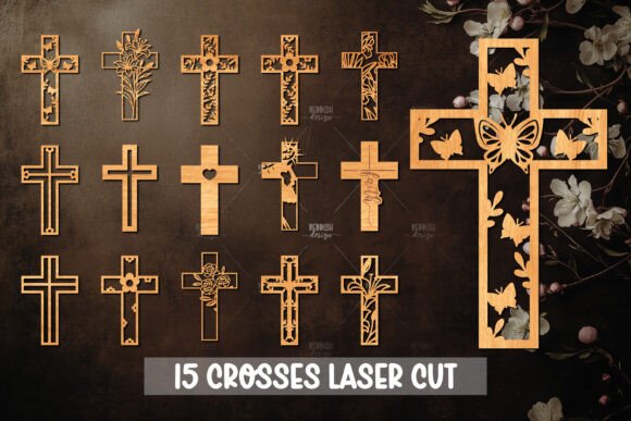 15 Christian Cross Silhouette Laser Cutting Decor