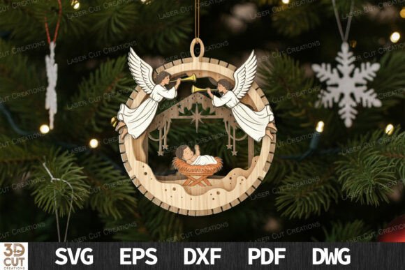 Angels and Baby Jesus Ornament SVG