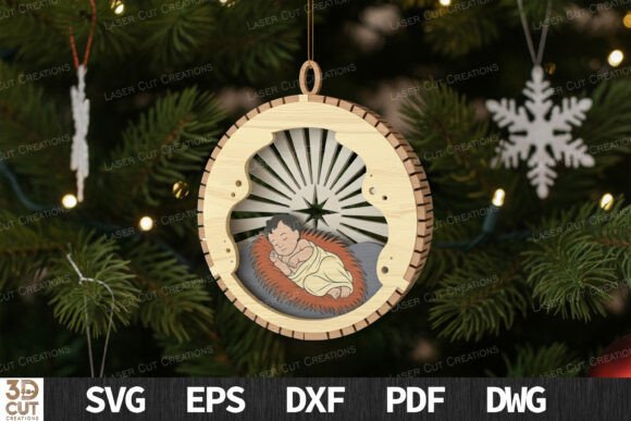 Baby Jesus in Manger Ornament: Laser Cutting Winter Amp SVG