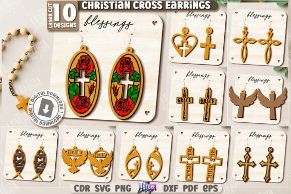 Christian Cross Earrings Laser Cut Set