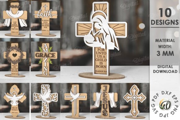 Christian Crosses Laser Cutting Ornaments Bundle