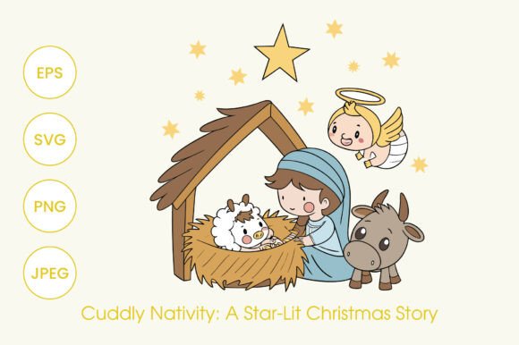 Kawaii Christmas Nativity Clipart Graphics & Illustrations