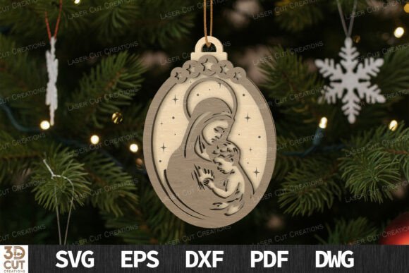Mary and Baby Jesus Ornament SVG: Laser Cutting for Winter Amp Projects